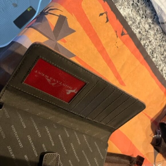 Montana West Trifold Wallet Brown on Brown Rhinestone Flower Bling Western Purse - Picture 5 of 8